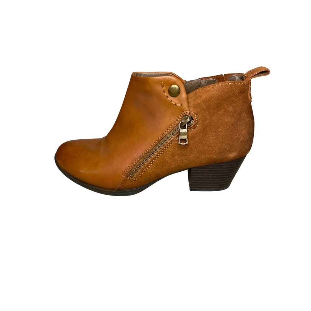 Earth Conway Maple Ankle Boots Saddle Brown Leather Suede Booties Womens 9.5